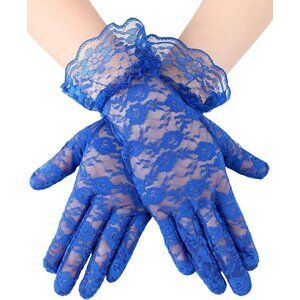 Women's Short Lace Courtesy Elegant Gloves Blue Wedding Dinner Opera Parties